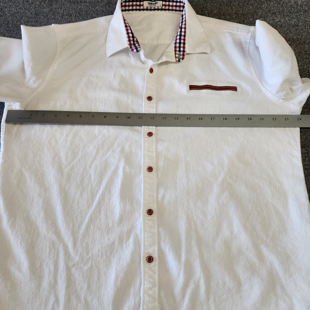 COOFANDY Mens XL White Button Front Shirt Plaid Trim Faux Leather Pocket Casual - Picture 9 of 10
